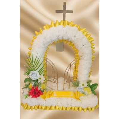 Artificial Summer Gates of Heaven Tribute – Yellow & White Memorial Display