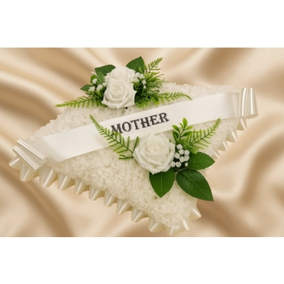 "White Cushion Funeral Tribute – Artificial Memorial Cushion