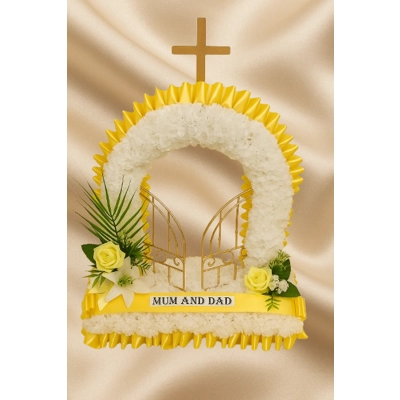 Yellow Gates of Heaven Funeral Tribute – Artificial Flowers