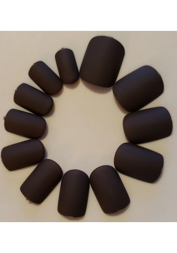 JR Adult Matte Finish Blackish-Brown Color Short Round Press On/Glue On Nails (24 Count) DIY Mani