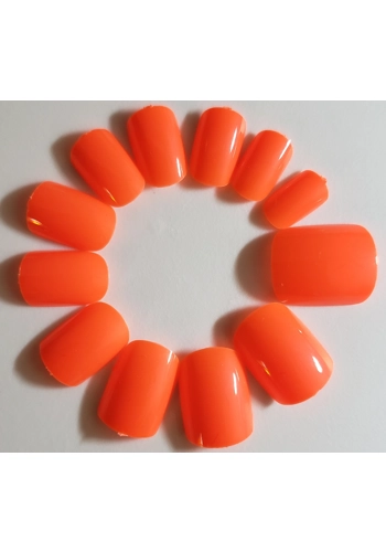 JR Adult Glossy Gel Finish Bright Orange Color Short Round Press On/Glue On Nails (24 Count) DIY