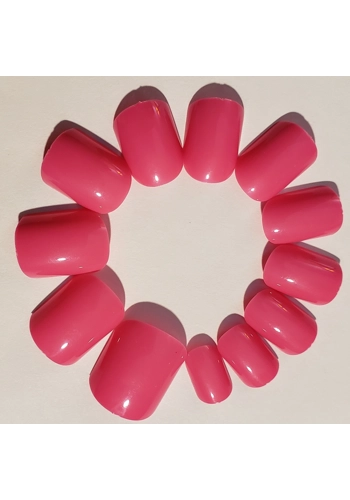 JR Adult Glossy Gel Finish Hot Pink Color Short Round Press On/Glue On Nails (24 Count) DIY