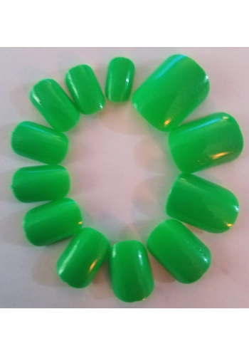 JR Adult Glossy Gel Finish Neon Green Color Short Round Press On/Glue On Nails (24 Count) DIY