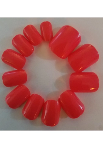 JR Adult Glossy Gel Finish Red Orange Color Short Round Press On/Glue On Nails (24 Count) DIY