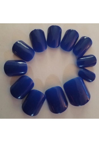 JR Adult Glossy Gel Finish True Blue Color Short Round Press On/Glue On Nails (24 Count) DIY