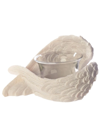 Winged White Angel Resin and Glass Votive Holder