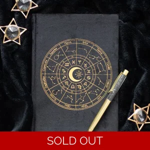 Astrology Wheel Velvet Journal with Black Obsidian Pen