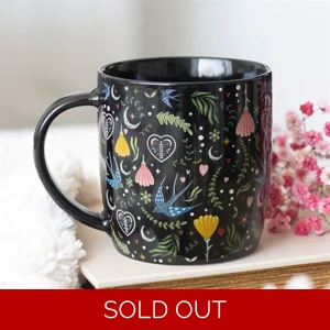 Black Midnight Bloom Floral Print Ceramic Mug 350ml