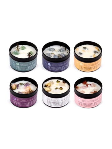 Wax Candle Tin - Crystal Gemstone & Dried Flowers