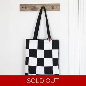Checkerboard Print Polycotton Tote Bag with Enamel Heart Pin Badge
