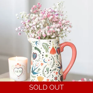 Cream Folk Print Ceramic Flower Jug Vase