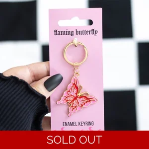 Pink and Red Flaming Butterfly Enamel Keyring