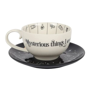 Fortune Telling Ceramic Teacup and Saucer with Gold Astrological Symbols