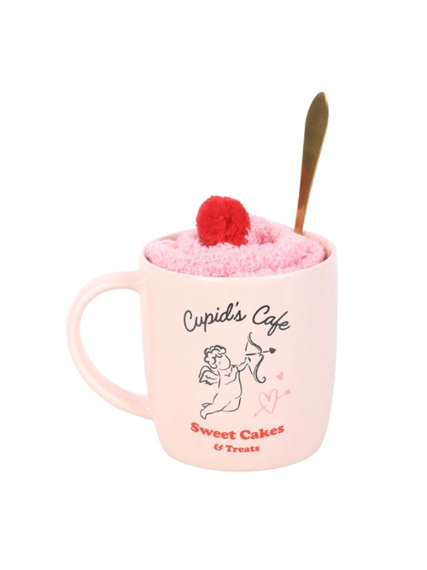 Cupid’s Café Mug, Spoon and Socks Gift Set – 350ml Valentine’s Mug