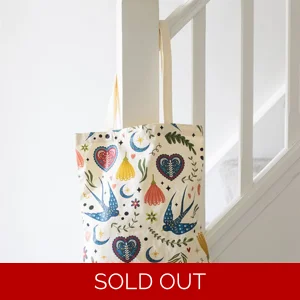Cream Folk Floral Tote Bag – Polycotton Shopper for Everyday Use