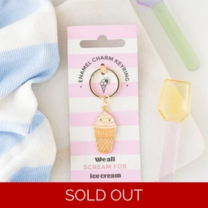 Pink Ice Cream Cone Enamel Keyring for Keys and Bags