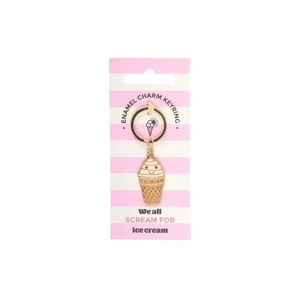Pink Ice Cream Cone Enamel Keyring for Keys and Bags