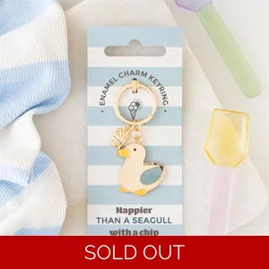 Seagull and Chips Enamel Keyring – Coastal Gift for Keys and Bags
