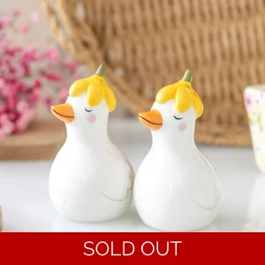 Daisy & Duck Ceramic Salt and Pepper Shakers with Floral Hats