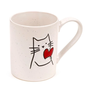 Stoneware Cat Mug with Heart 520ml – Microwave and Dishwasher Safe