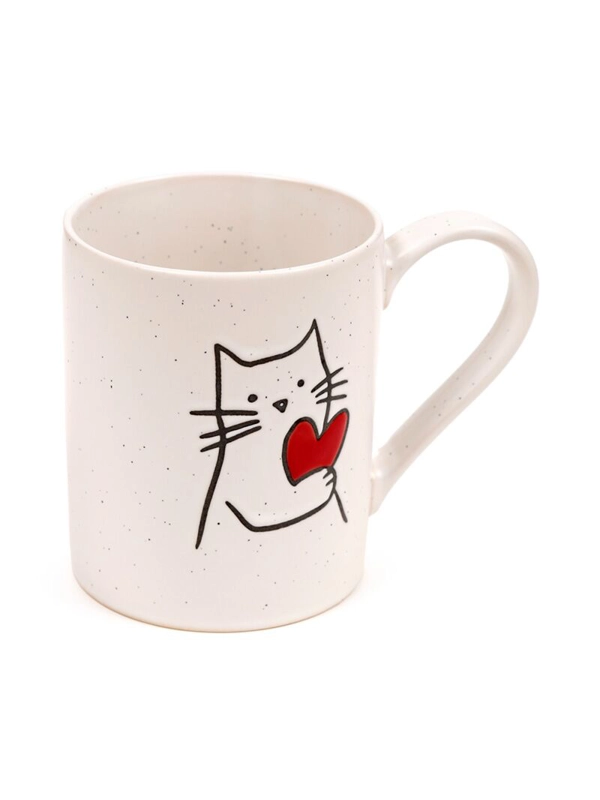 Stoneware Cat Mug with Heart 520ml – Microwave and Dishwasher Safe