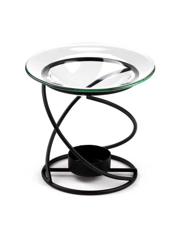 Eden Thin Spiral Black Metal Oil & Wax Burner with Glass Dish