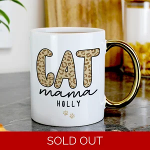 Personalised Cat Mama Mug with Gold Handle Ceramic Gift