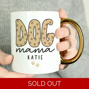 Personalised Dog Mama Mug with Gold Handle Ceramic Gift