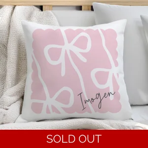 Personalised Pink Bow Cushion with Name 40cm Decorative Pillow