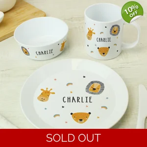 Personalised Safari Animals Children’s Breakfast Set Plate Bowl Mug
