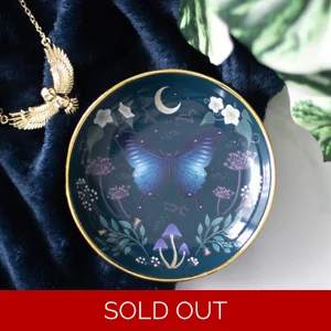 Midnight Moth Round Ceramic Trinket Dish