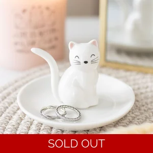 Sitting White Cat Ceramic Trinket Dish