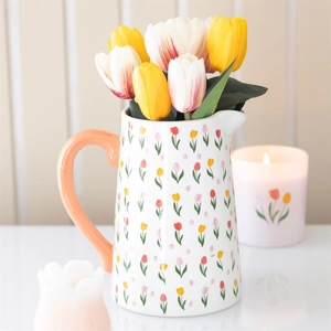 Tulip Print Ceramic Flower Jug Vase for Spring Home Décor