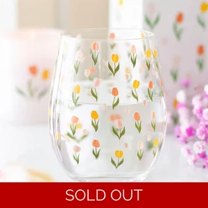 Tulip Print Stemless Glass 450ml for Spring Drinks and Garden Parties