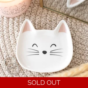 White Cat Face Ceramic Trinket Dish