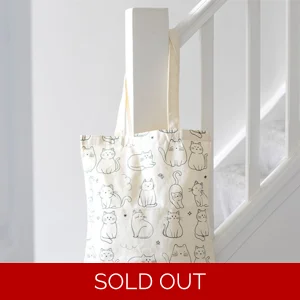 White Cat Print Polycotton Tote Bag