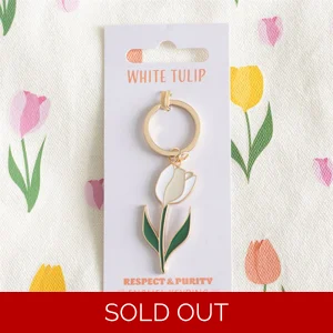 White Tulip Enamel Keyring