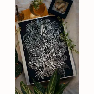 Linocut print hand carved