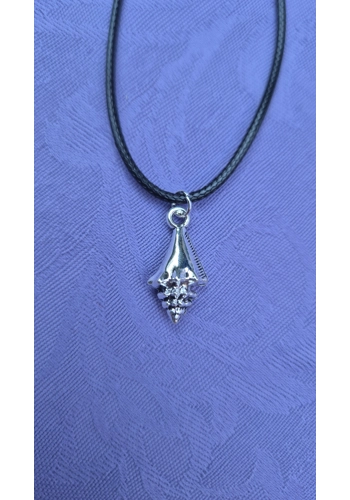 Conch shell style necklace on a 45cm black cord necklace with lobster clasp