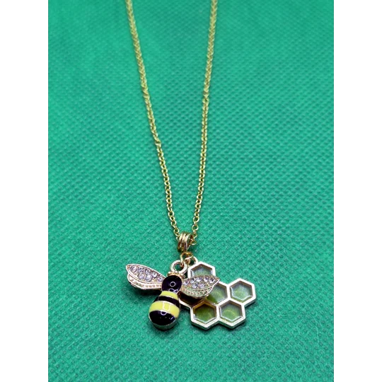 Bee on honeycomb necklace