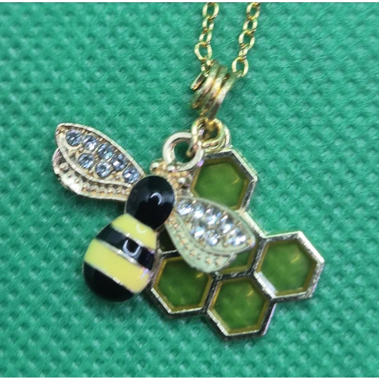 Bee on honeycomb necklace