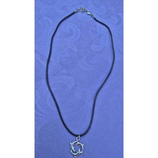 Ring of Dolphins necklace on a 45cm black cord necklace with lobster clasp