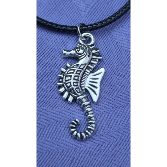 Seahorse necklace on a 45cm (18") black cord necklace with lobster clasp