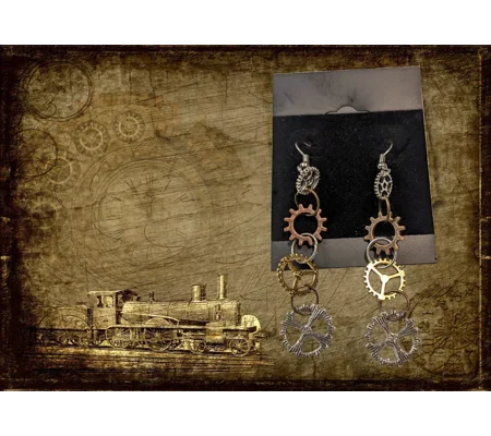 Steampunk cog drop earrings