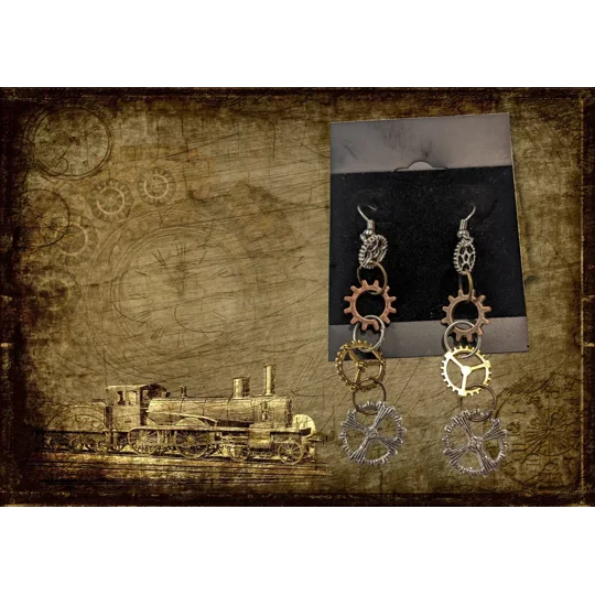 Steampunk cog drop earrings