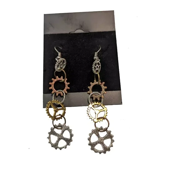 Steampunk cog drop earrings