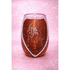 I Love You Glittered Wine Glass