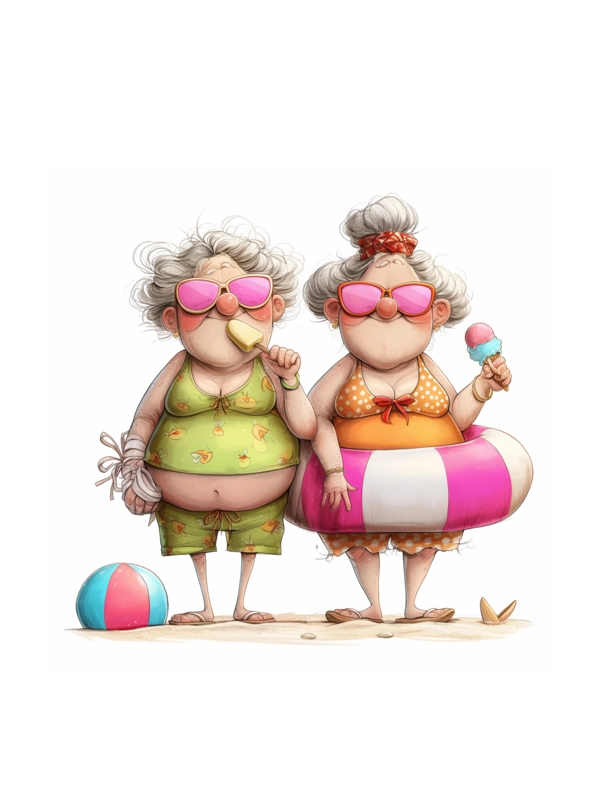 Funny Old Ladies on the Beach
