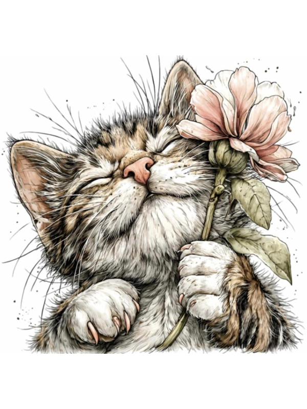 Tabby Cat and Flower