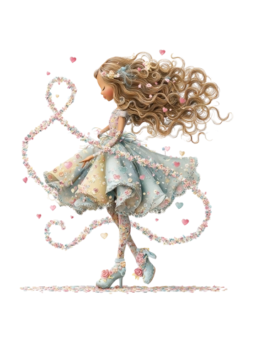 Girls with Swirling Flowers